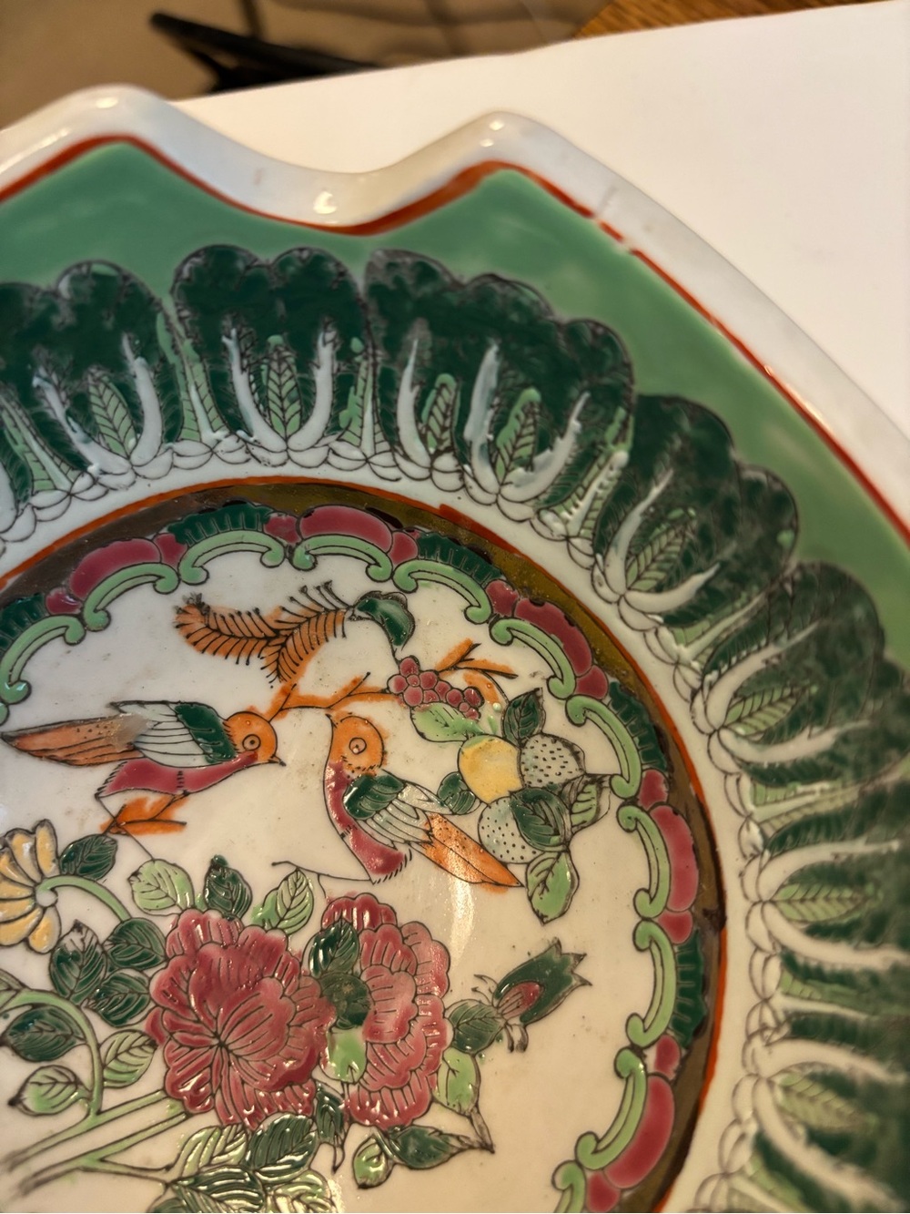 Vintage Chinese Bok Choy -Painted Floral & Bird Porcelain Serving Bowl - Picture 9 of 9